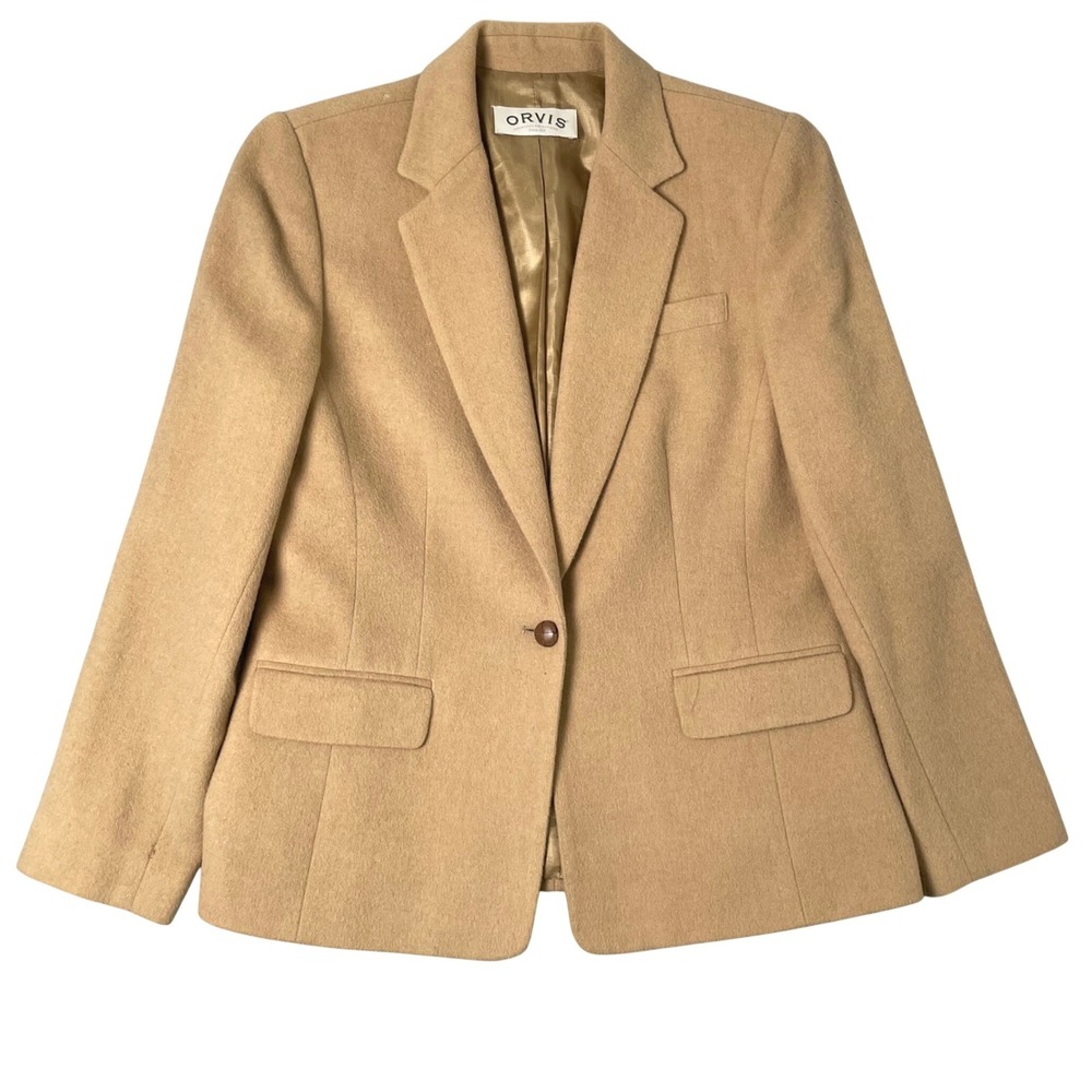 Vintage Orvis Camel Hair Blazer Womens 8 Tan Made in USA Jacket Preppy Workwear